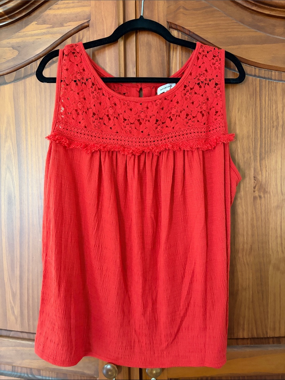 Max Studio Red Lace Yoke Sleeveless Flowy Tank Top 3X